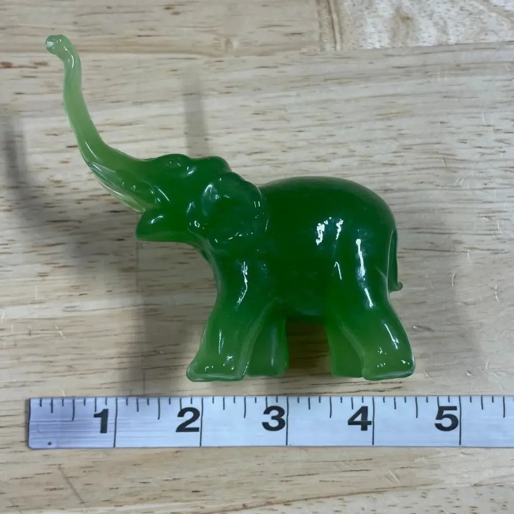 Vintage Set of 8 Green Glass Handmade Elephant Figurines Good Used Condition